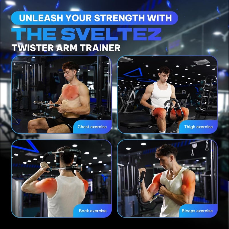 Sveltez مدرب الذراع المتقلب للرجال والنساء - قضيب قوة الجزء العلوي من الجسم، موسع الصدر ومدرب الساعد، معدات تمرين منزلية ثقيلة لتحسين عضلات الذراع، مقاومة من 30-120 رطل (أزرق) - Image 3